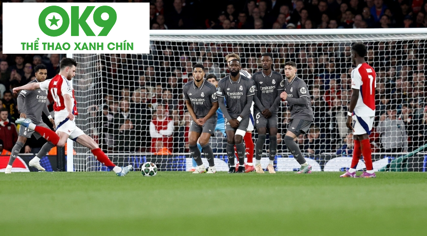 Rice sút phạt đẹp mắt tung lưới Real Madrid – Ảnh: Getty